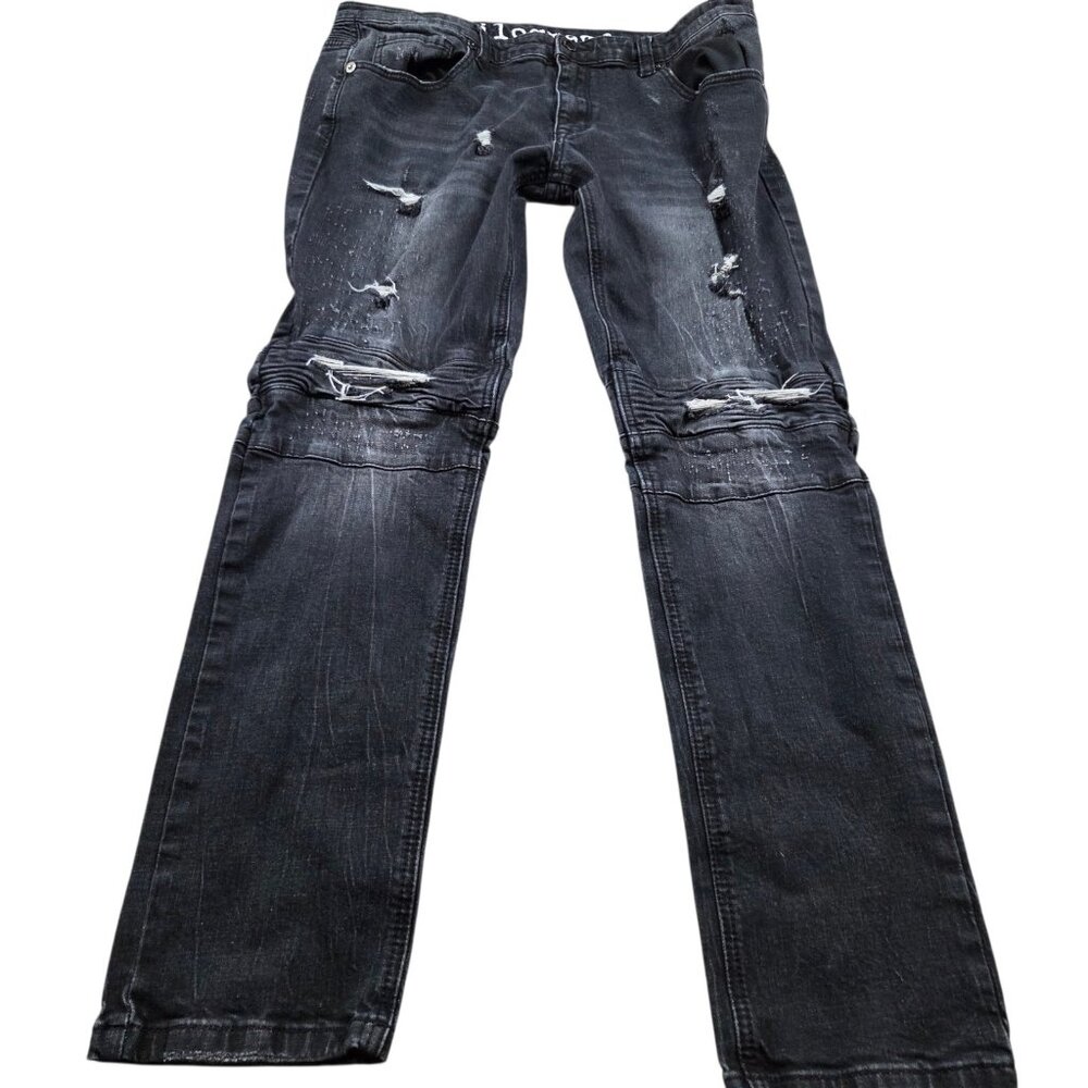 Kilogram Jeans Mens 38x32 Black Distressed Stretch Denim Slim